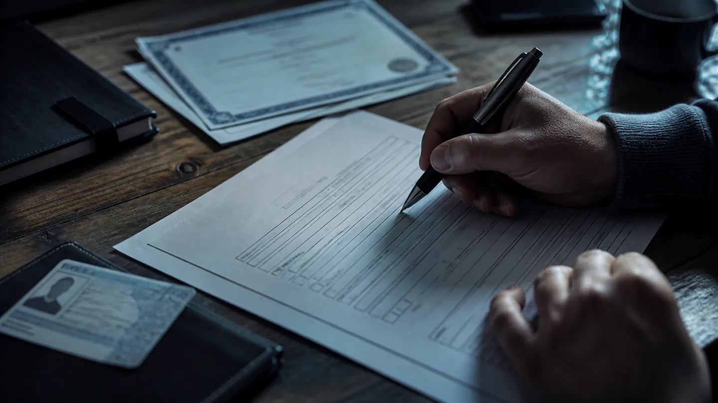 A person completing a Social Security card application, highlighting the process of obtaining a card legally.